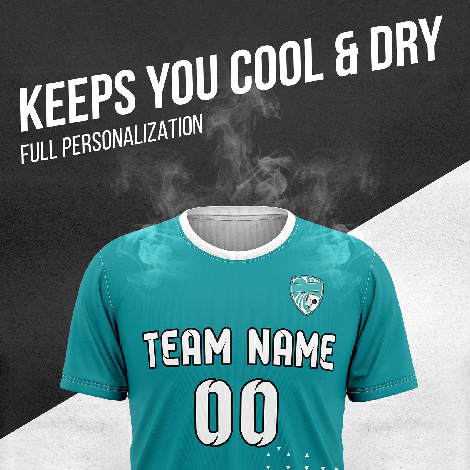 Soccer Jersey - Round Neck - Side Pattern - Design 3 - Teal