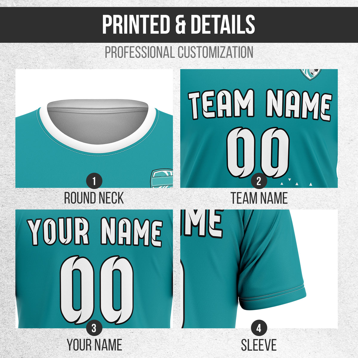 Soccer Jersey - Round Neck - Side Pattern - Design 3 - Teal
