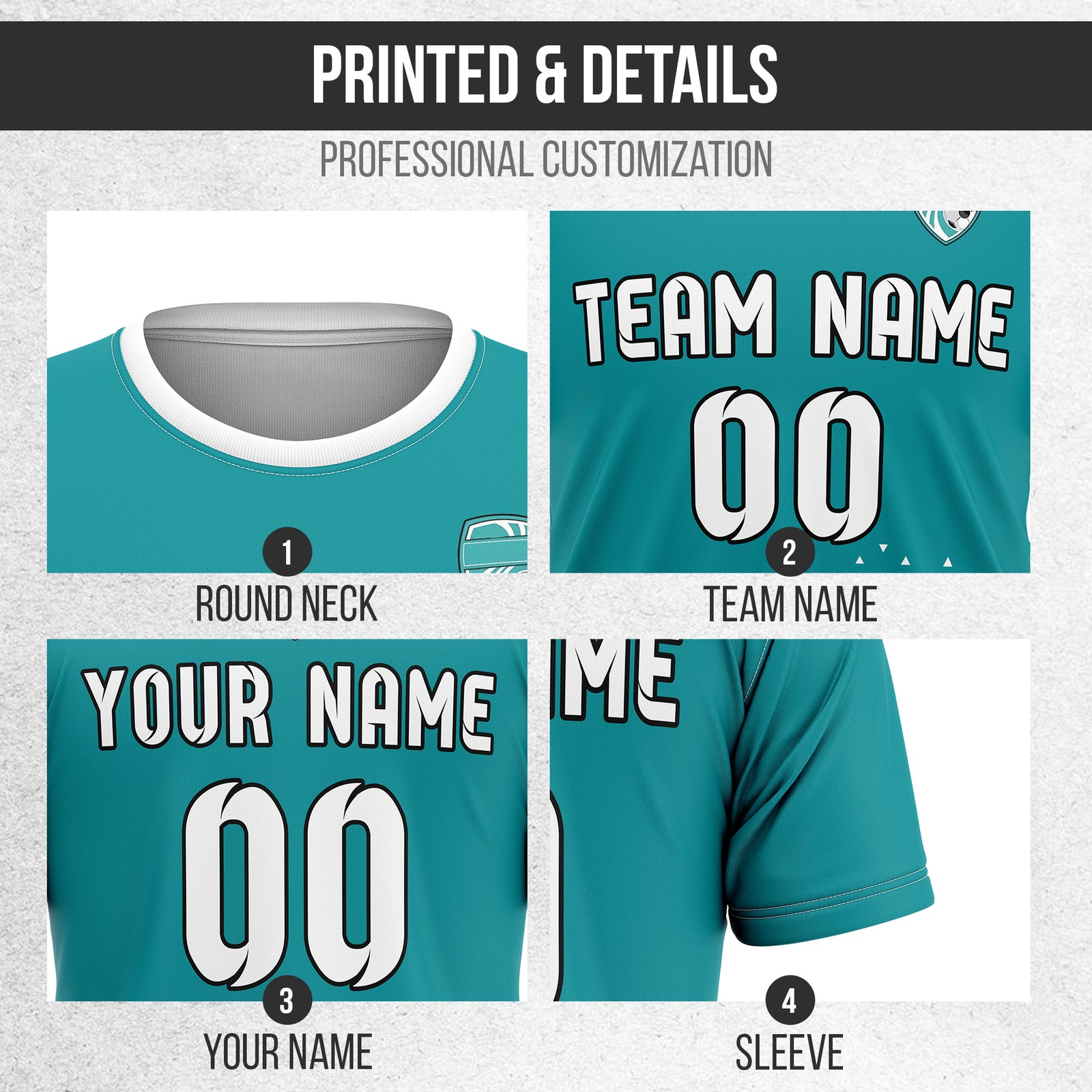 Soccer Jersey - Round Neck - Side Pattern - Design 3 - Teal