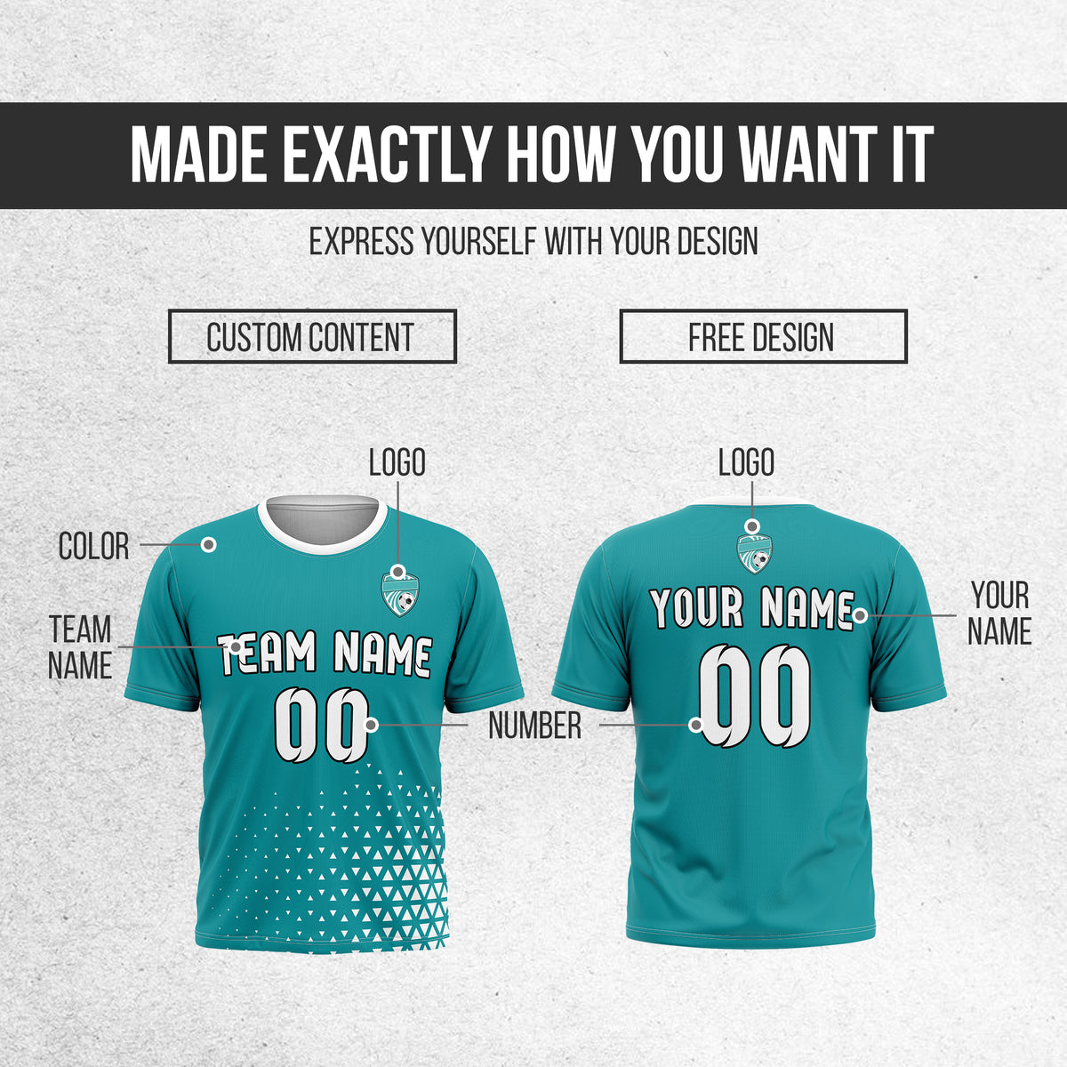 Soccer Jersey - Round Neck - Side Pattern - Design 3 - Teal