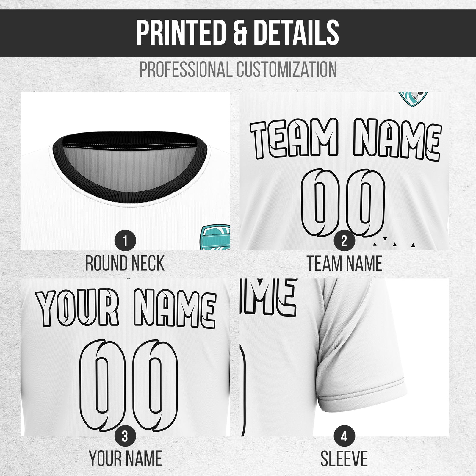 Soccer Jersey - Round Neck - Side Pattern - Design 3 - White