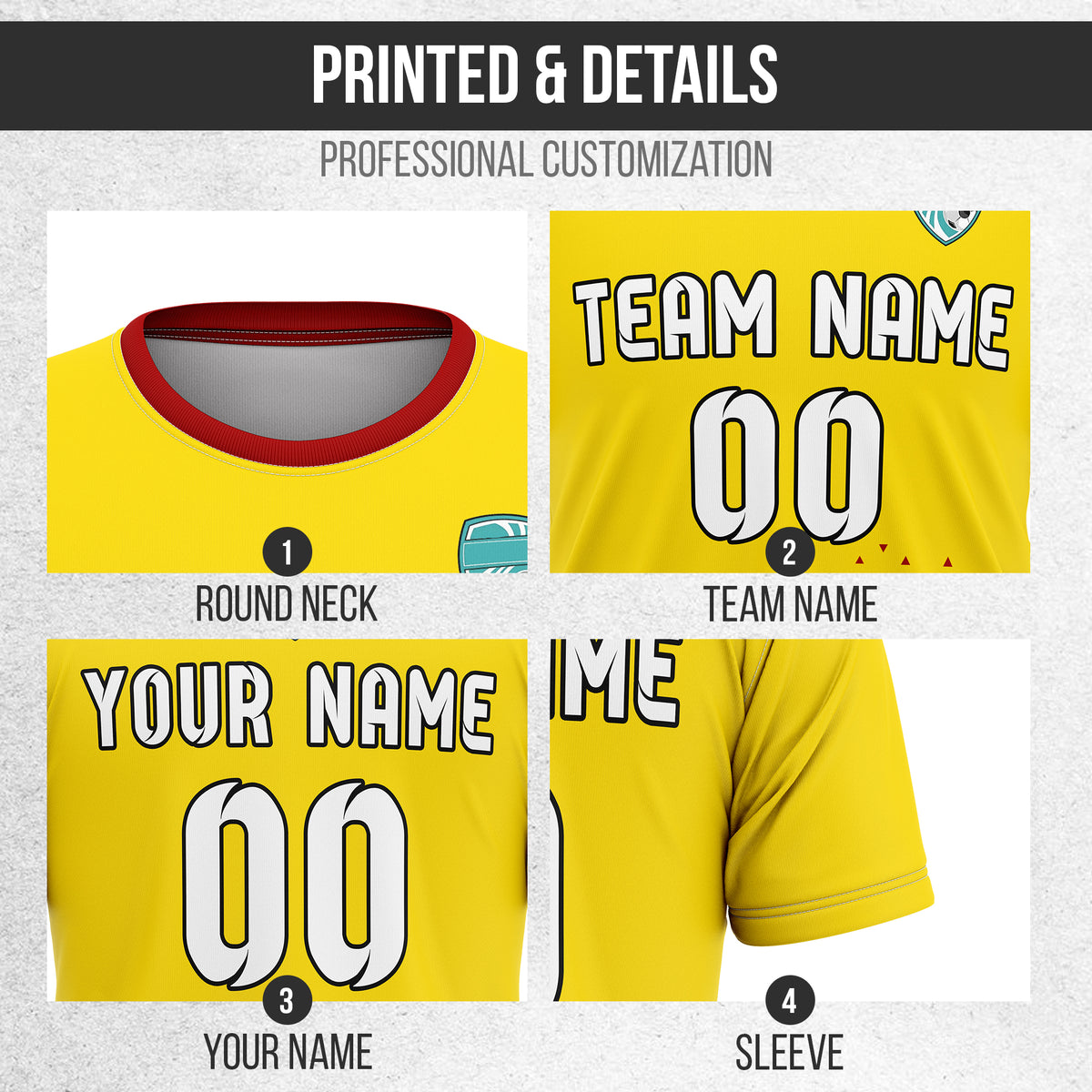 Soccer Jersey - Round Neck - Side Pattern - Design 3 - Yellow
