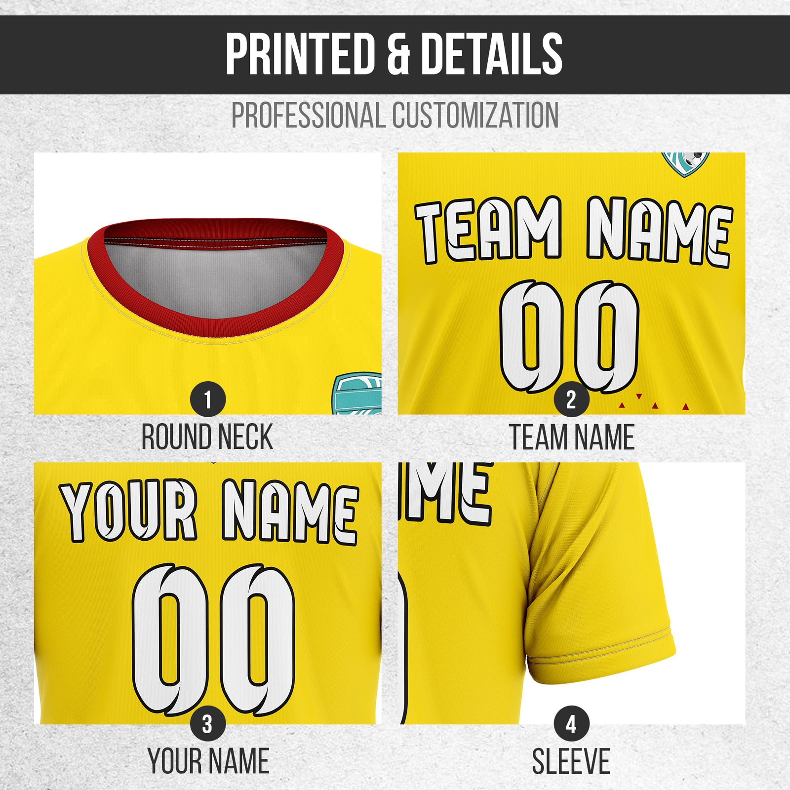 Soccer Jersey - Round Neck - Side Pattern - Design 3 - Yellow