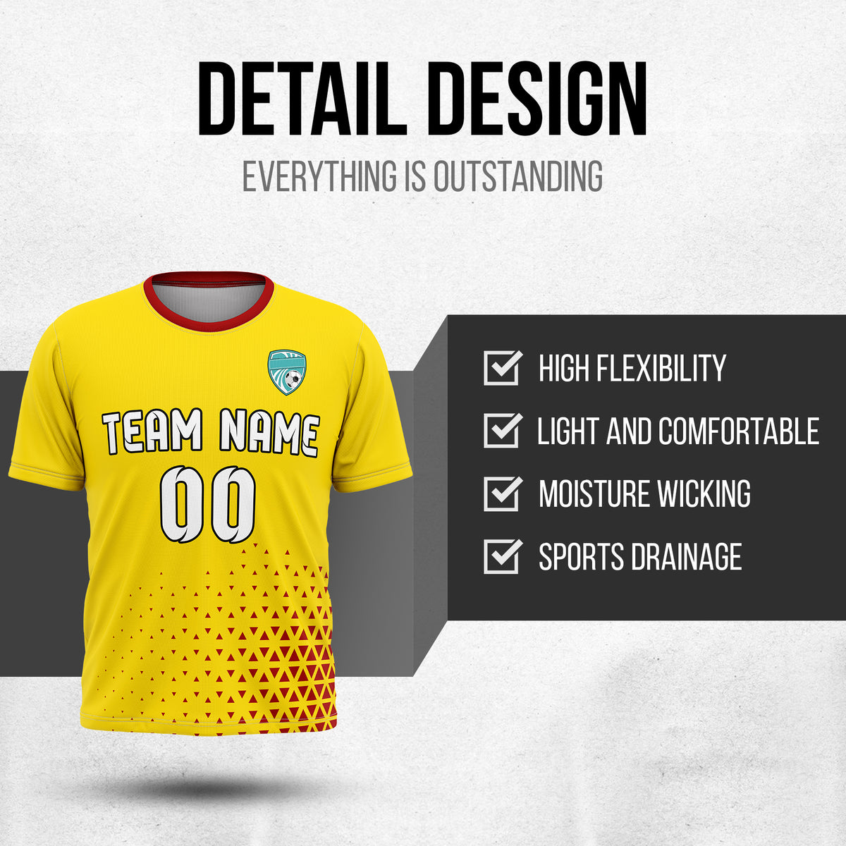 Soccer Jersey - Round Neck - Side Pattern - Design 3 - Yellow