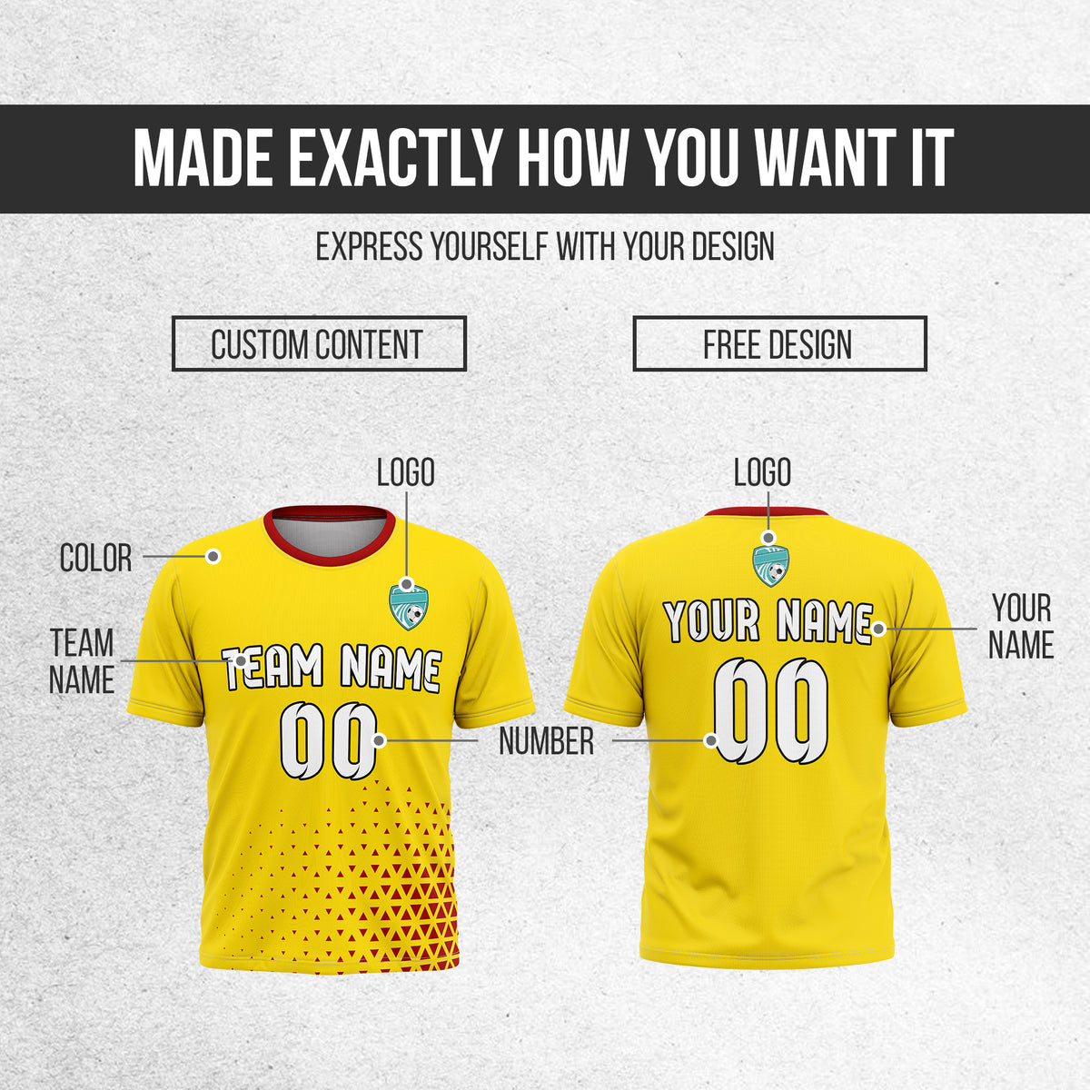 Soccer Jersey - Round Neck - Side Pattern - Design 3 - Yellow