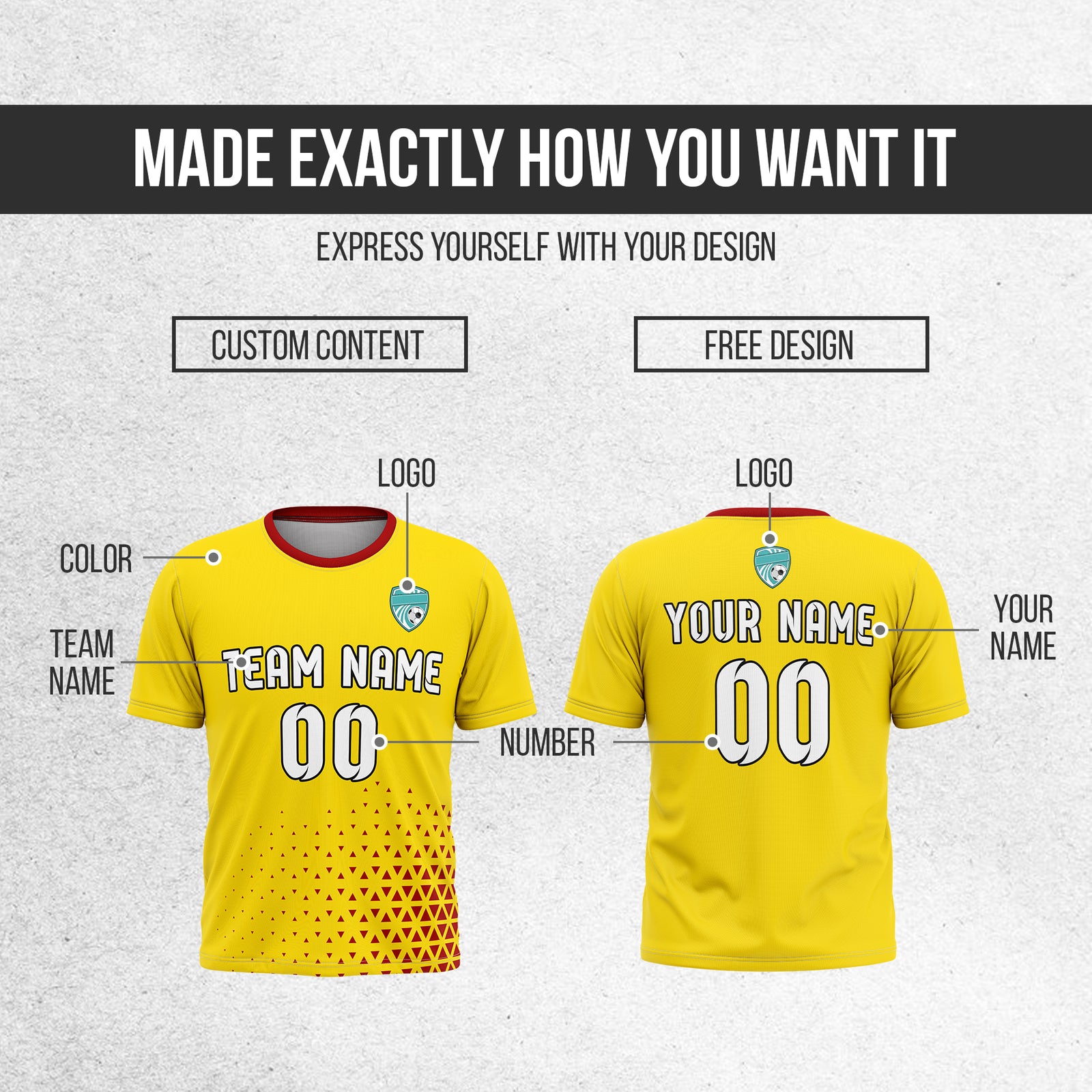 Soccer Jersey - Round Neck - Side Pattern - Design 3 - Yellow