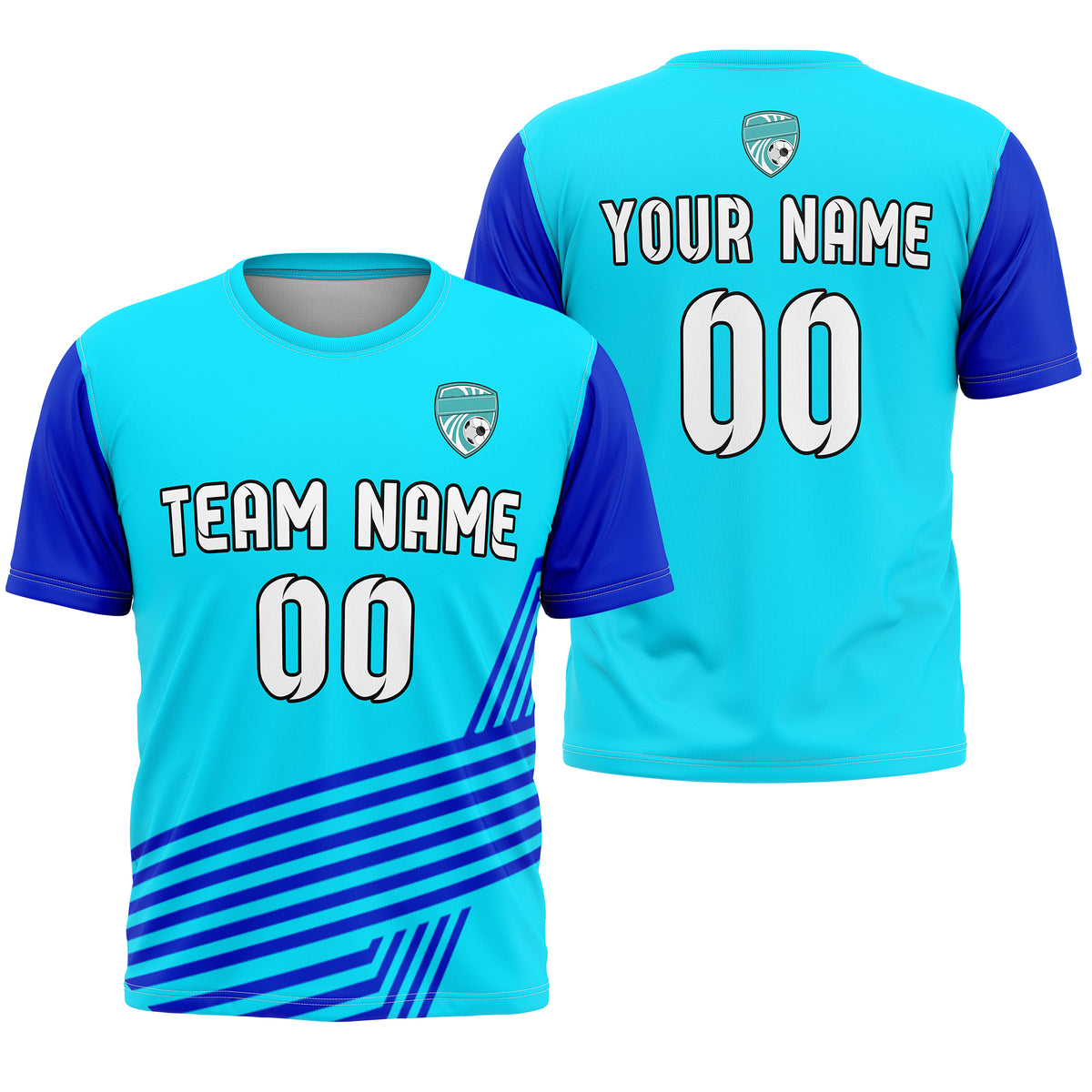 Soccer Jersey - Round Neck - Side Pattern - Design 4 - Aqua