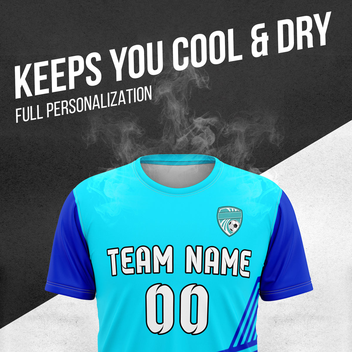 Soccer Jersey - Round Neck - Side Pattern - Design 4 - Aqua