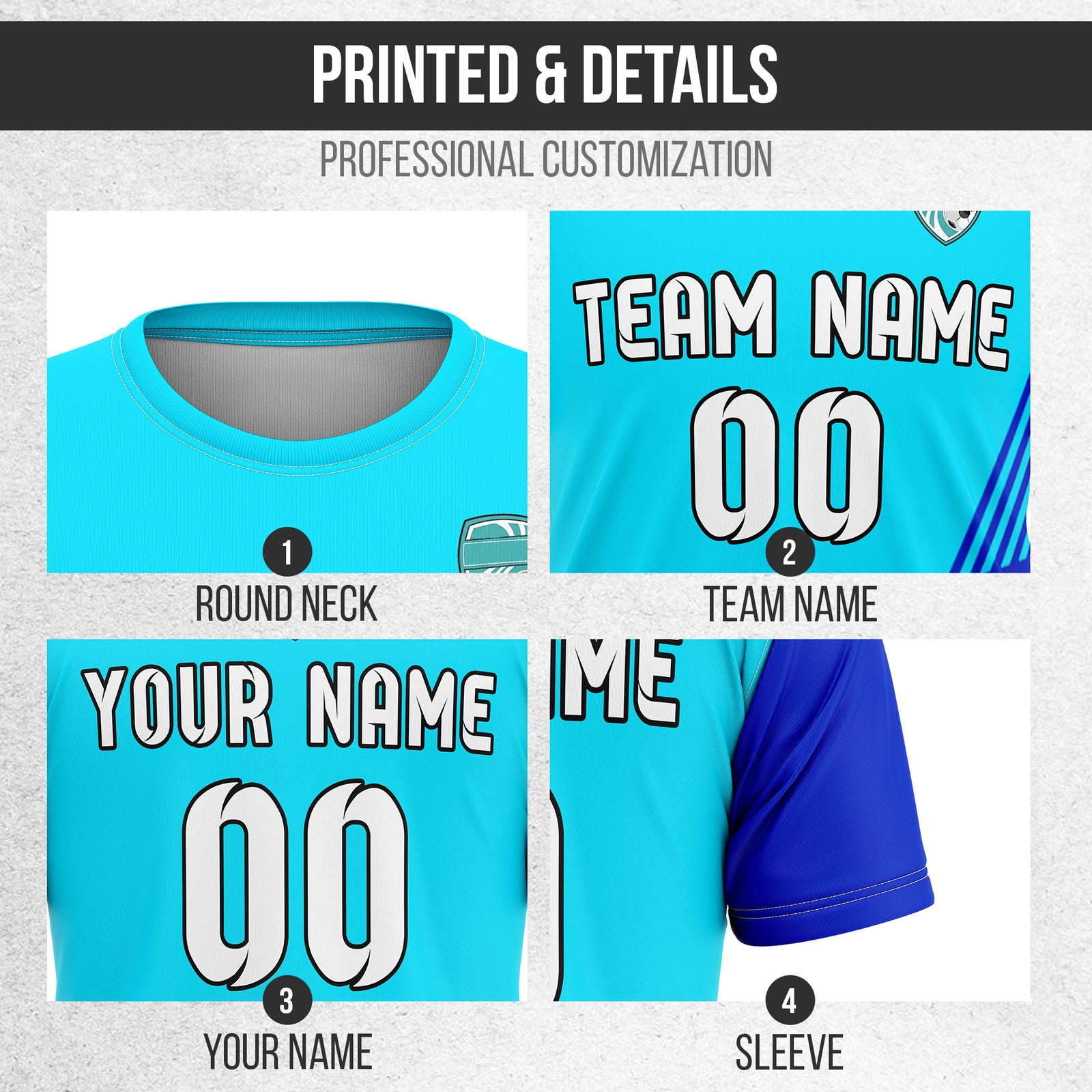 Soccer Jersey - Round Neck - Side Pattern - Design 4 - Aqua