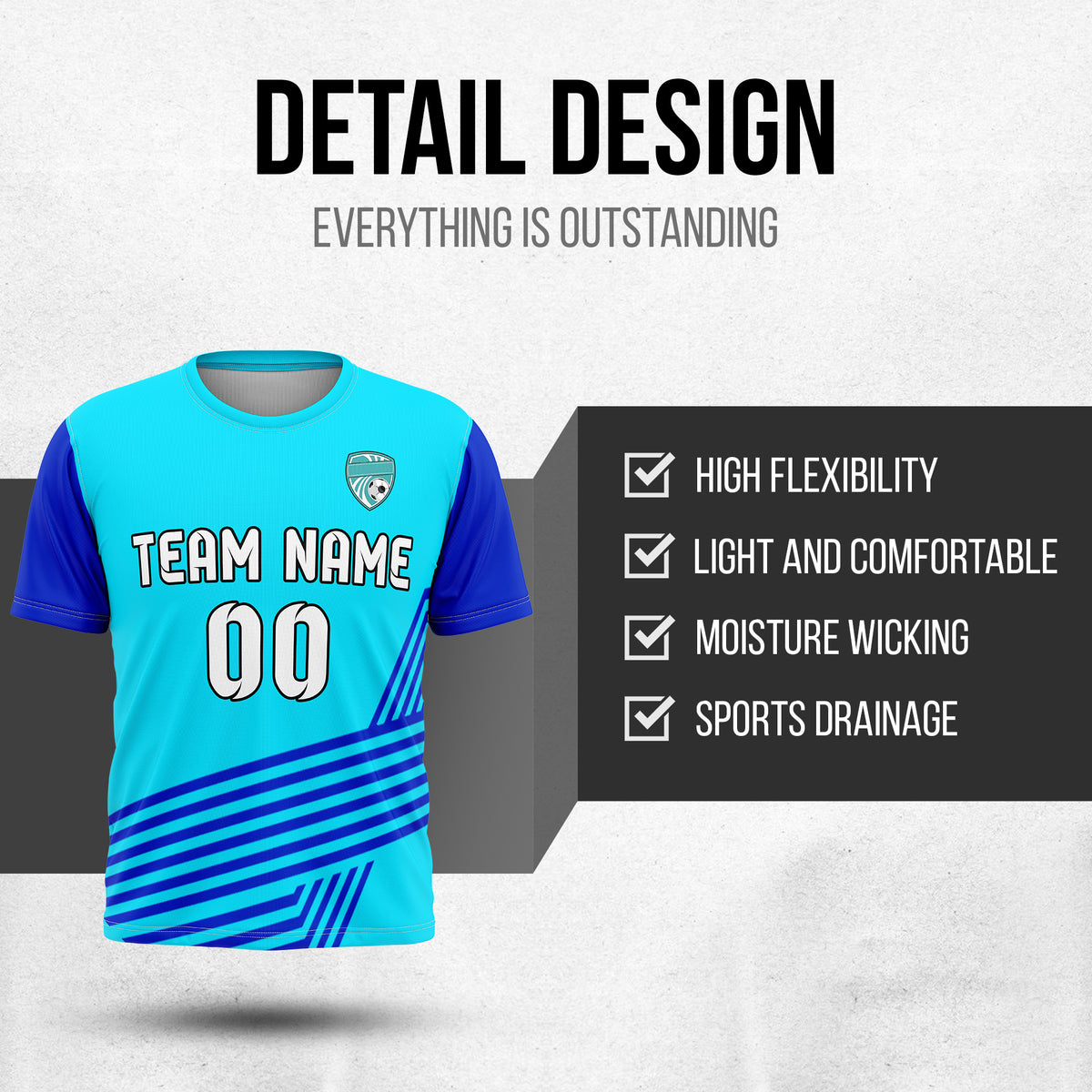 Soccer Jersey - Round Neck - Side Pattern - Design 4 - Aqua