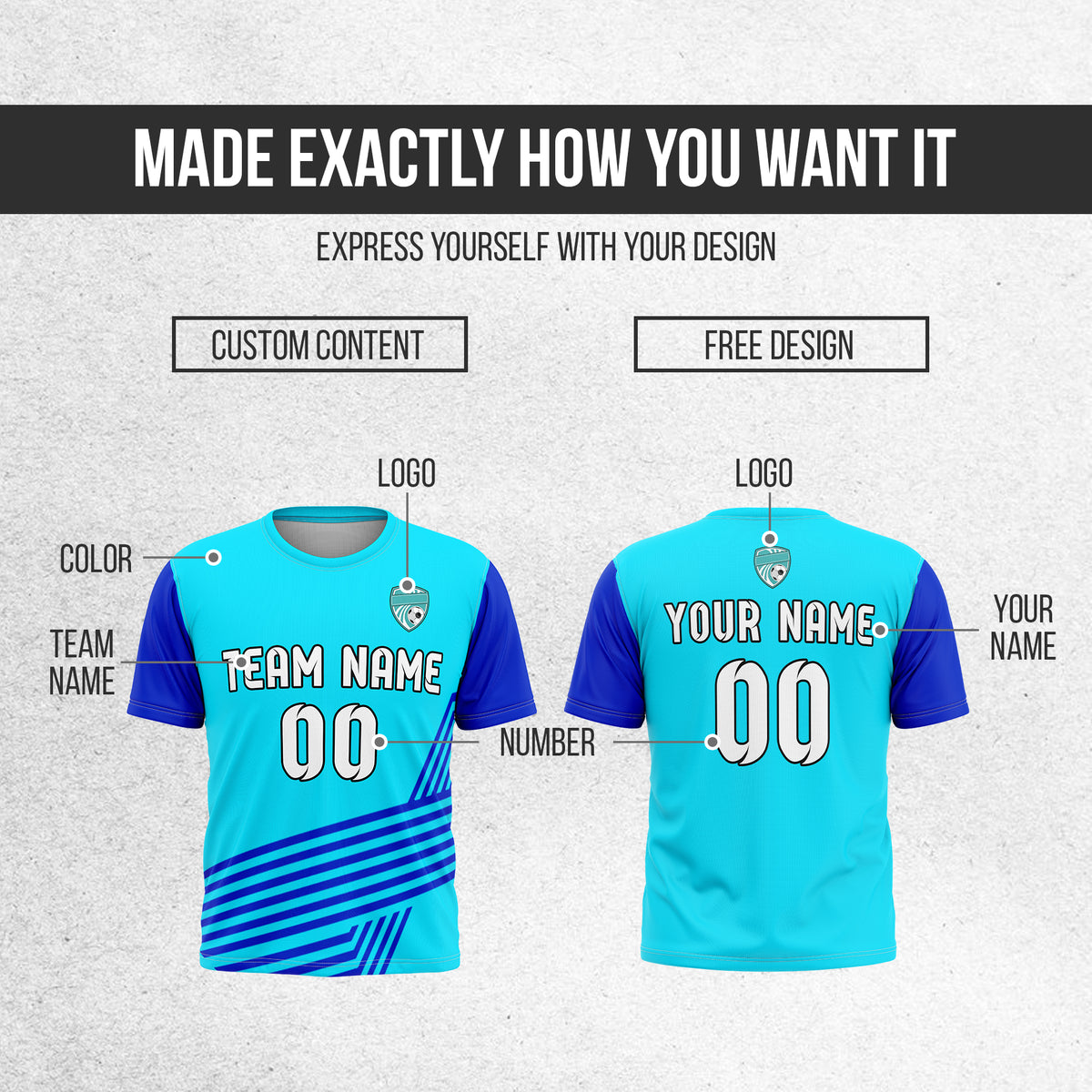 Soccer Jersey - Round Neck - Side Pattern - Design 4 - Aqua