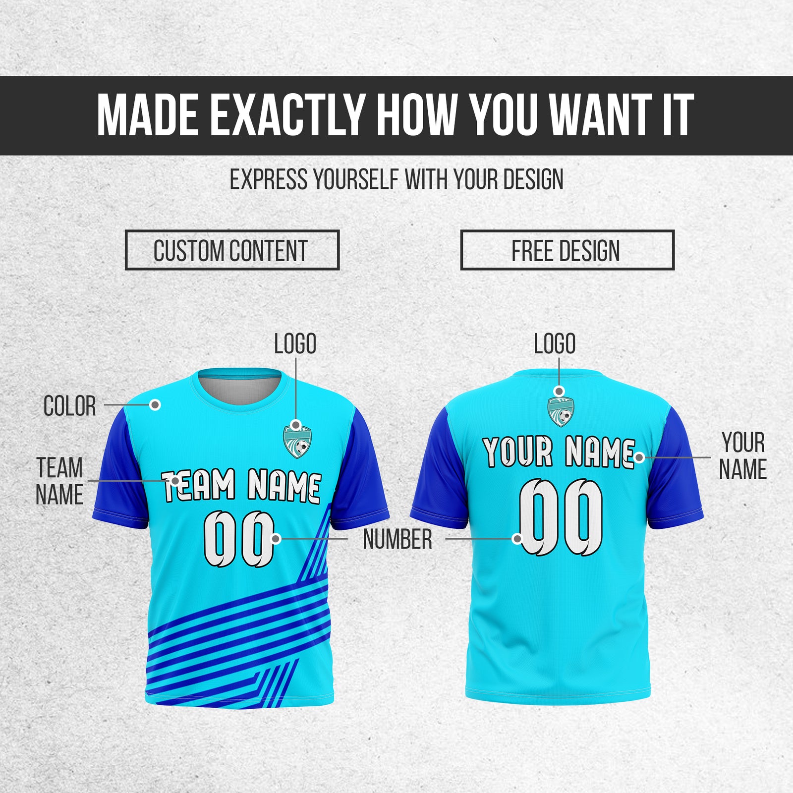 Soccer Jersey - Round Neck - Side Pattern - Design 4 - Aqua