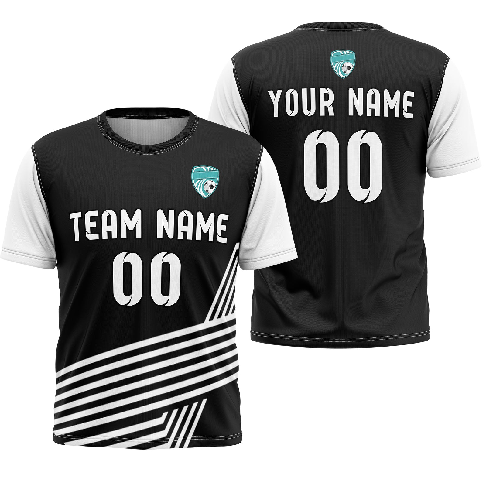 Soccer Jersey - Round Neck - Side Pattern - Design 4 - Black