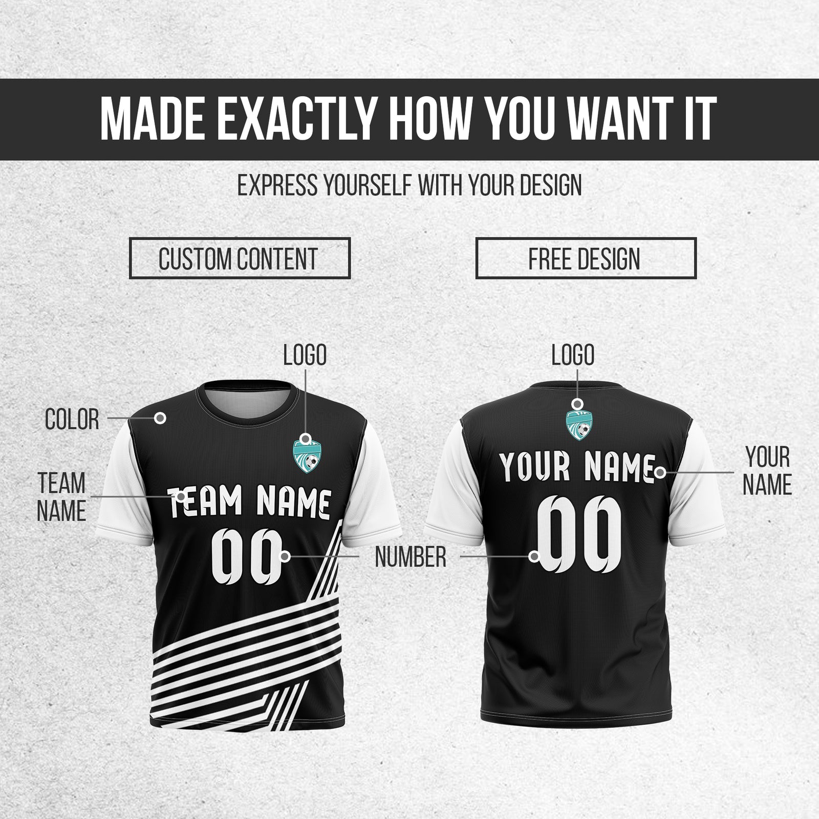 Soccer Jersey - Round Neck - Side Pattern - Design 4 - Black