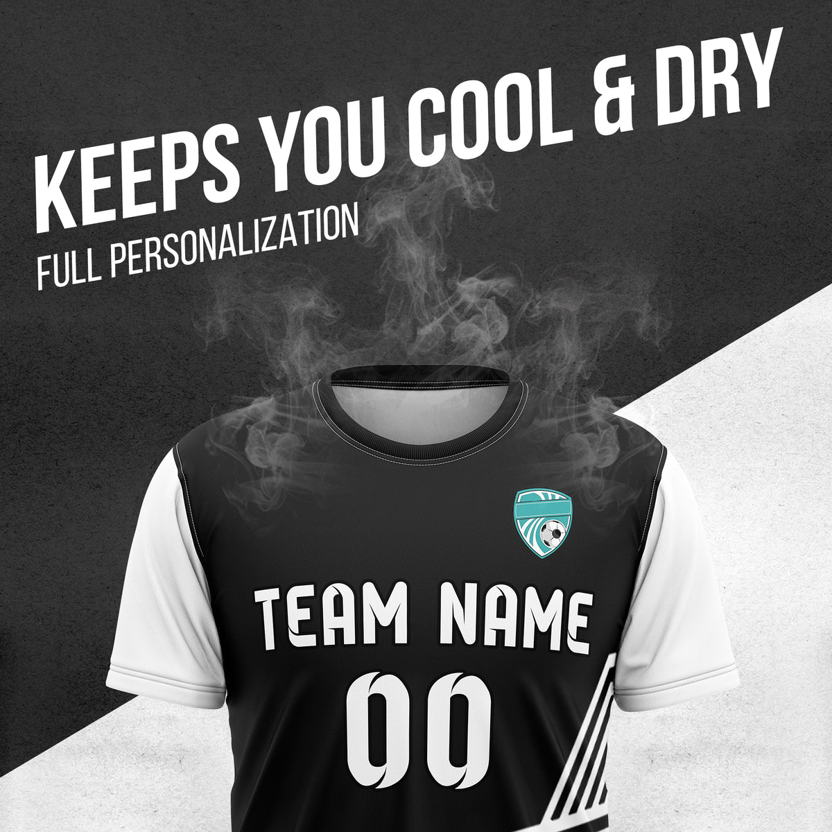 Soccer Jersey - Round Neck - Side Pattern - Design 4 - Black