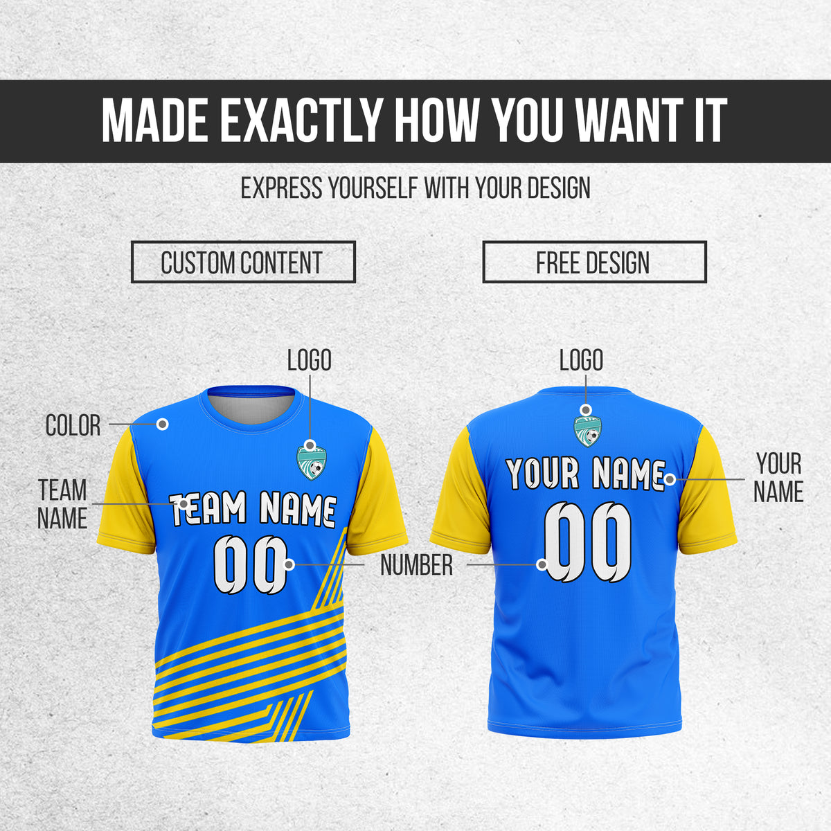 Soccer Jersey - Round Neck - Side Pattern - Design 4 - Blue