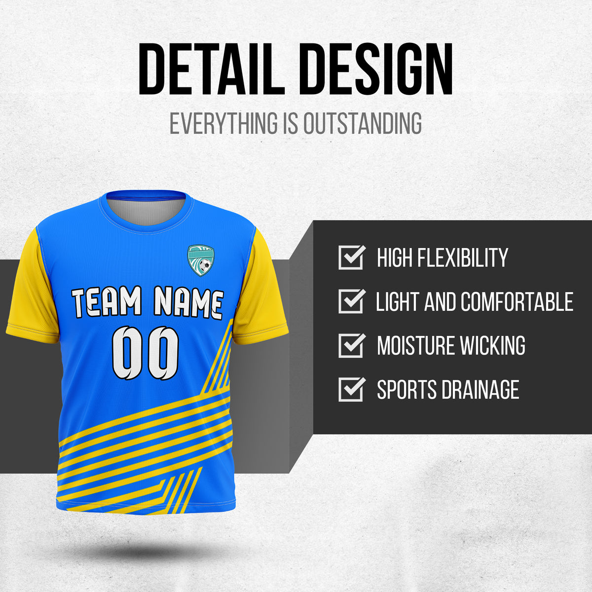 Soccer Jersey - Round Neck - Side Pattern - Design 4 - Blue