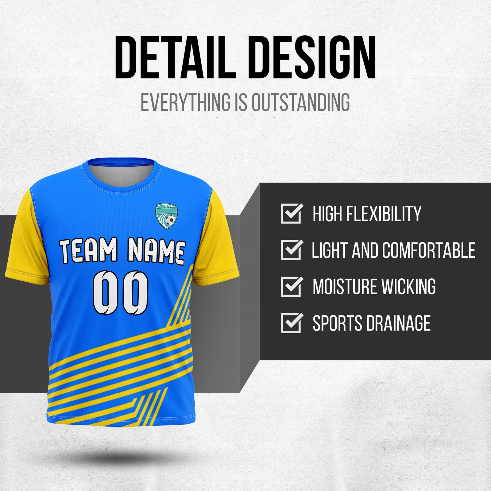 Soccer Jersey - Round Neck - Side Pattern - Design 4 - Blue