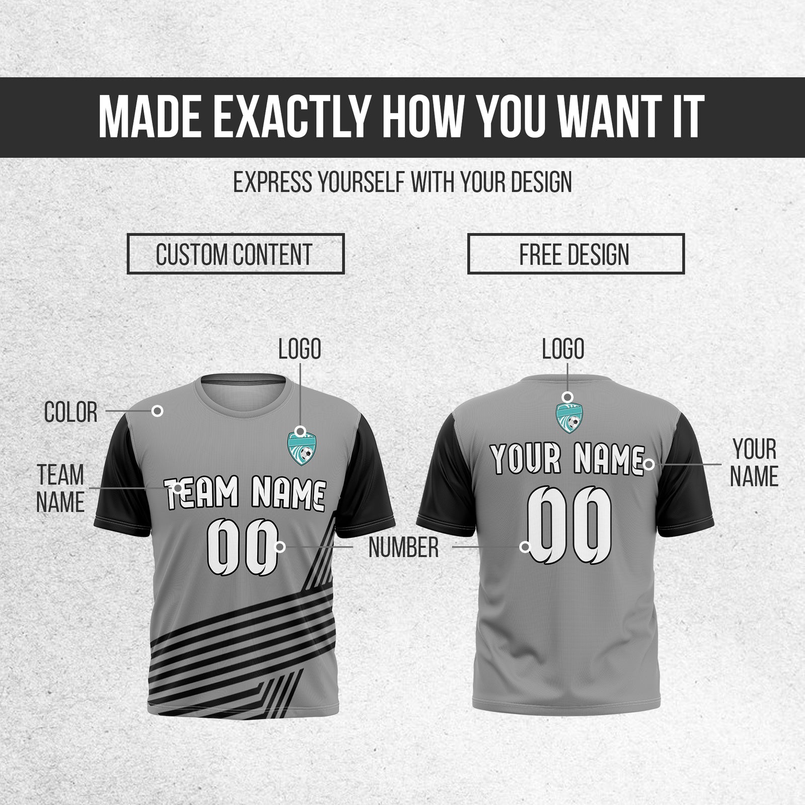 Soccer Jersey - Round Neck - Side Pattern - Design 4 - Dark Grey