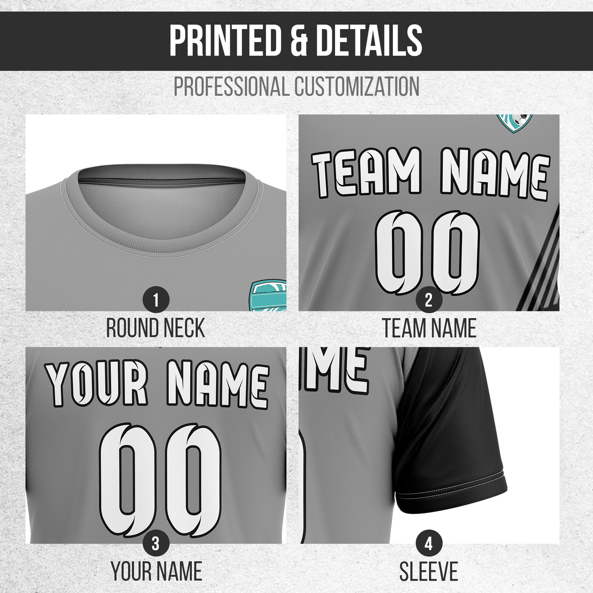 Soccer Jersey - Round Neck - Side Pattern - Design 4 - Dark Grey