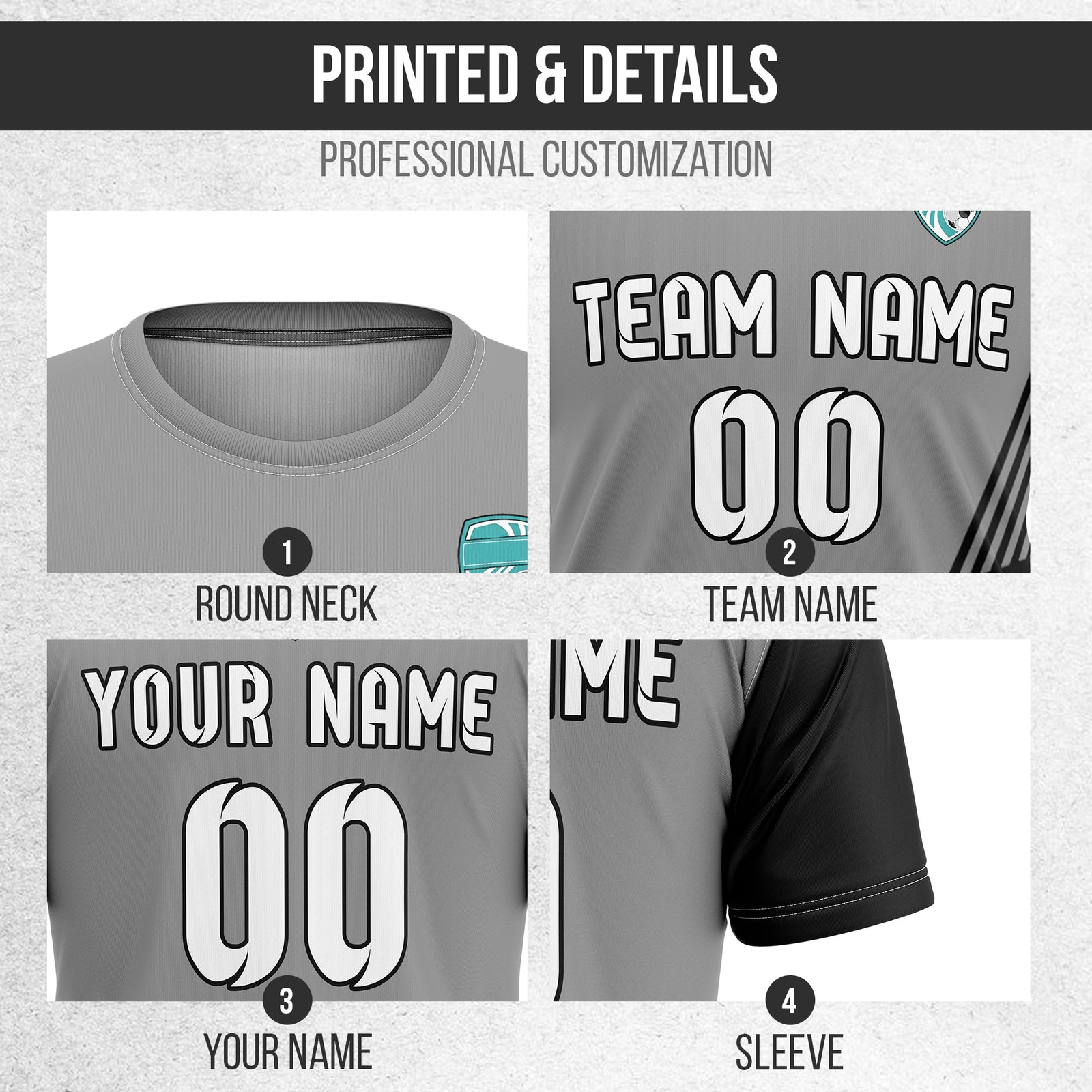 Soccer Jersey - Round Neck - Side Pattern - Design 4 - Dark Grey