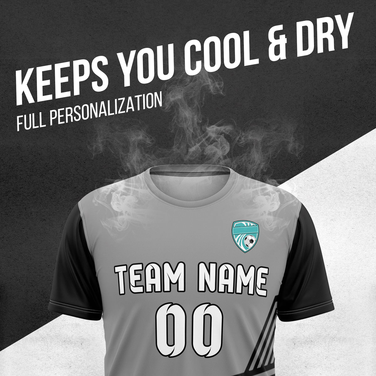 Soccer Jersey - Round Neck - Side Pattern - Design 4 - Dark Grey