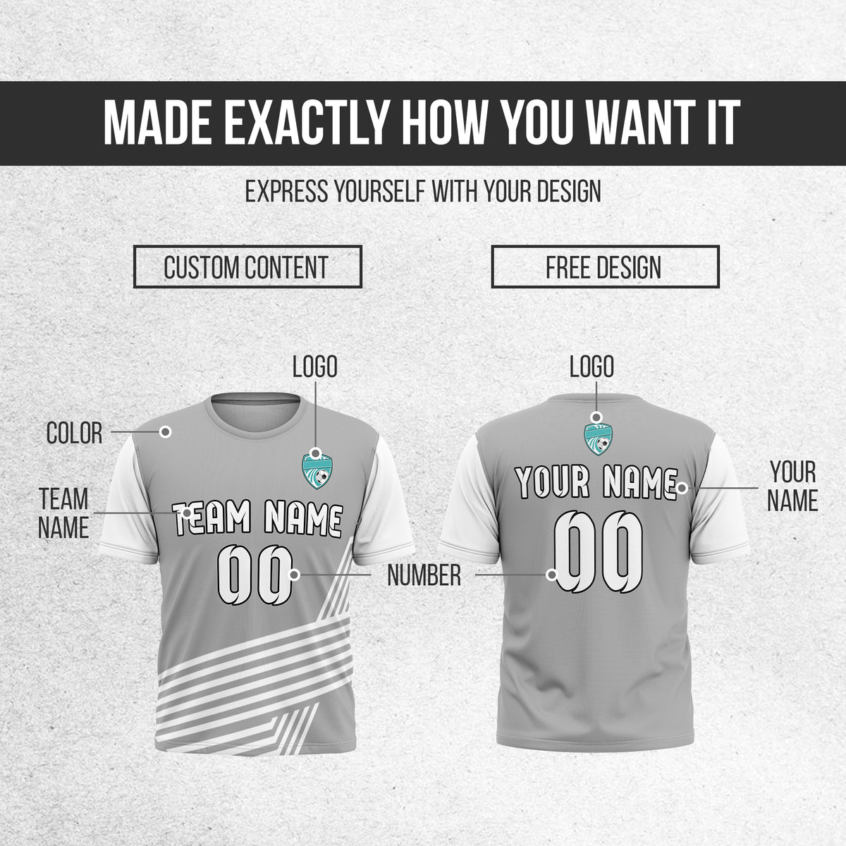 Soccer Jersey - Round Neck - Side Pattern - Design 4 - Grey