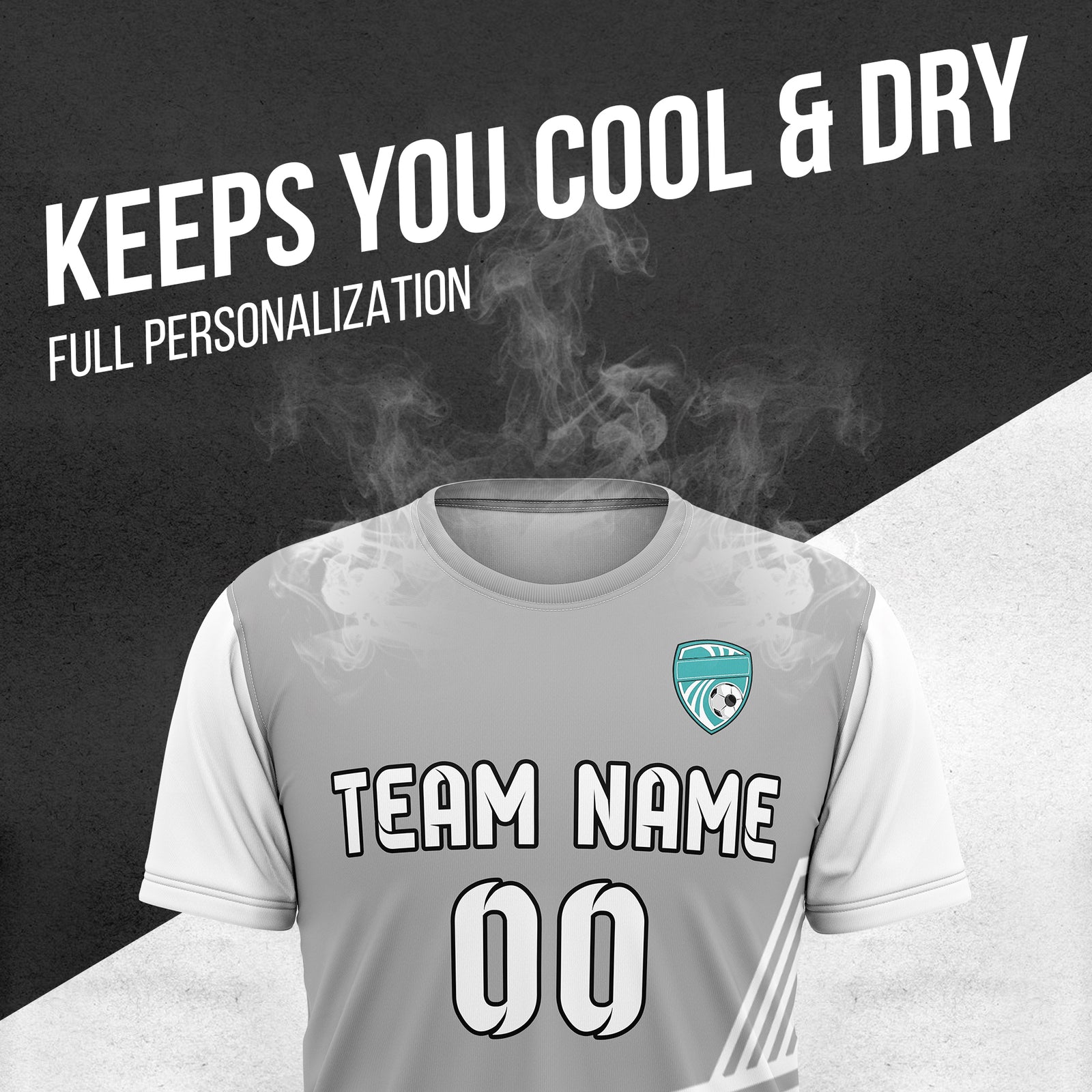 Soccer Jersey - Round Neck - Side Pattern - Design 4 - Grey