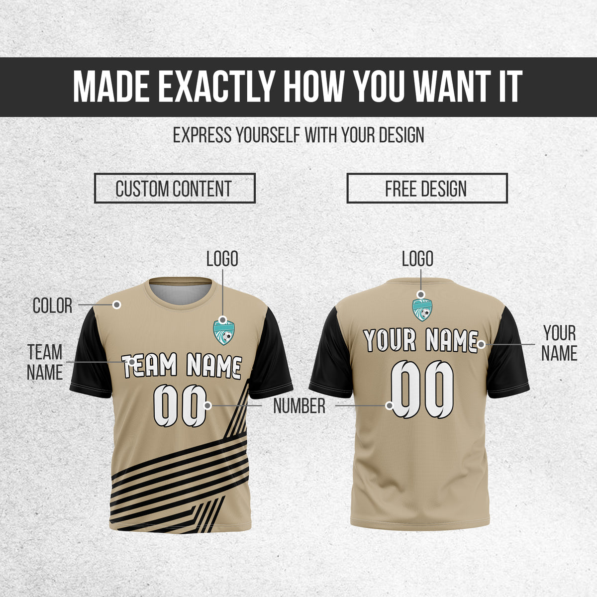 Soccer Jersey - Round Neck - Side Pattern - Design 4 - Khakhii