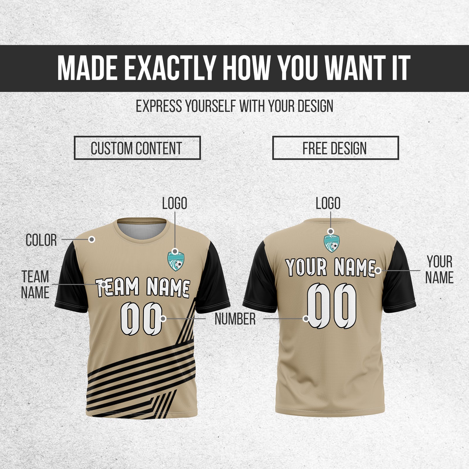 Soccer Jersey - Round Neck - Side Pattern - Design 4 - Khakhii