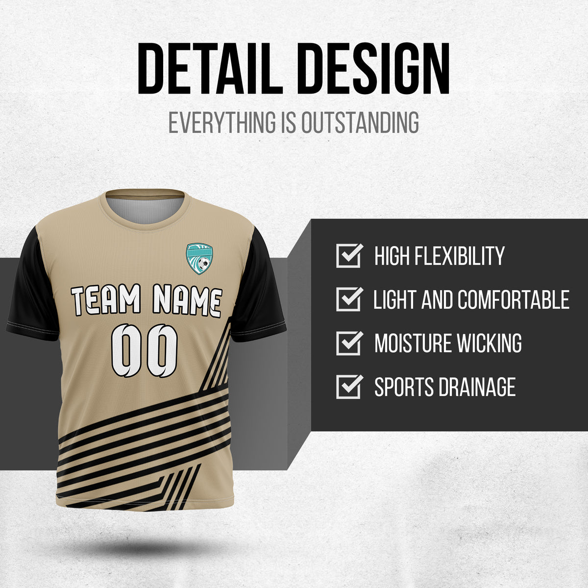 Soccer Jersey - Round Neck - Side Pattern - Design 4 - Khakhii