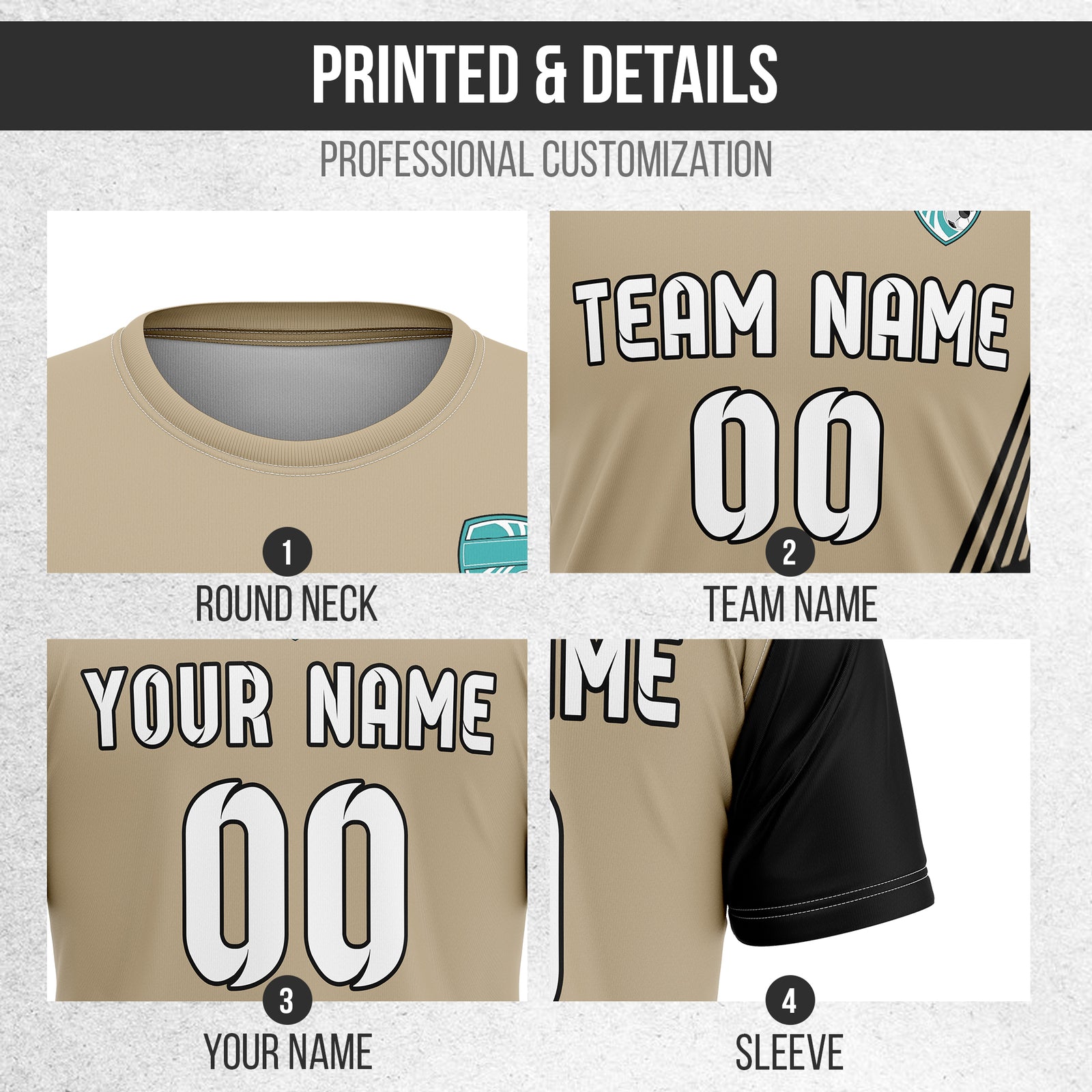 Soccer Jersey - Round Neck - Side Pattern - Design 4 - Khakhii