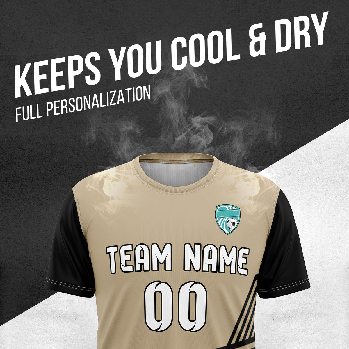 Soccer Jersey - Round Neck - Side Pattern - Design 4 - Khakhii