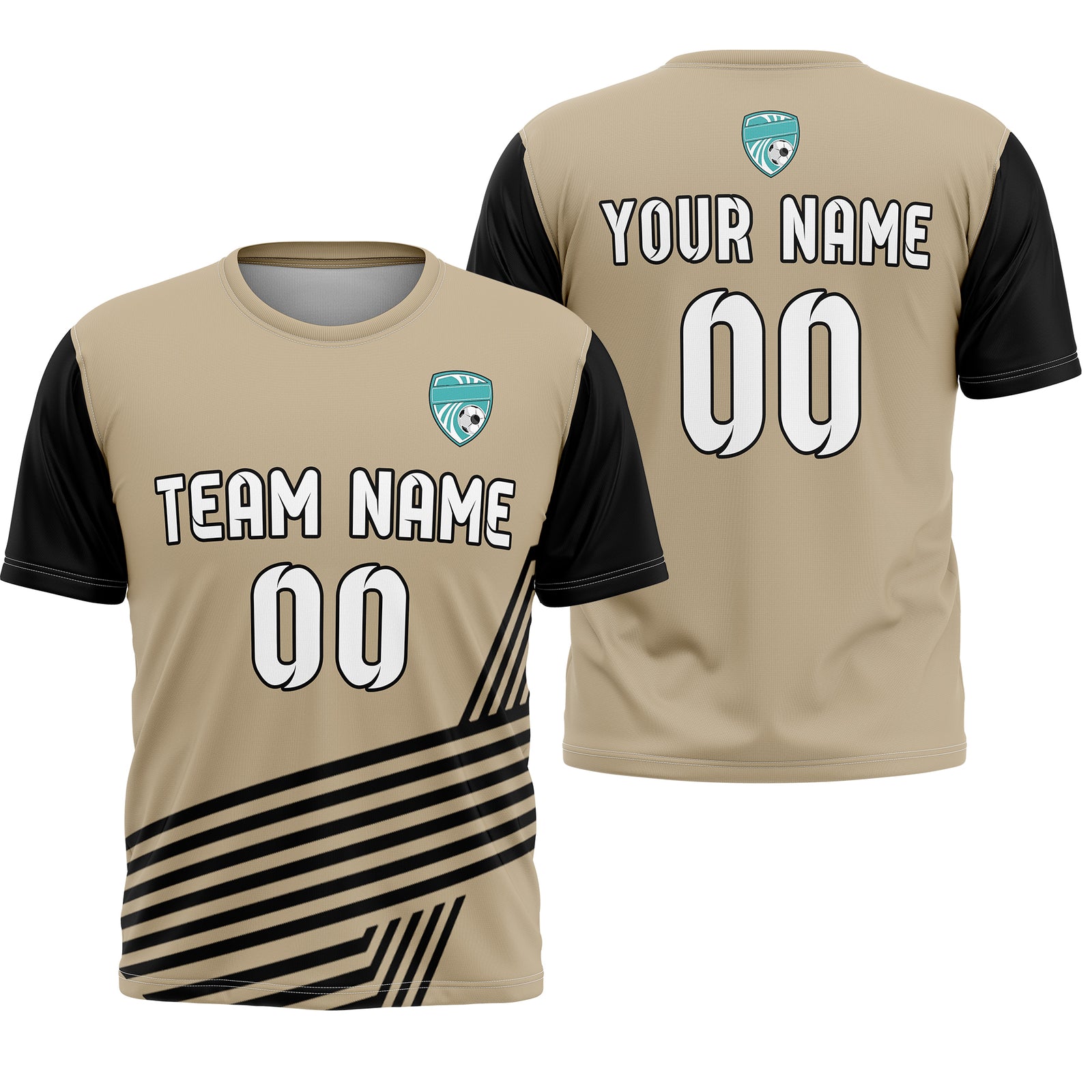 Soccer Jersey - Round Neck - Side Pattern - Design 4 - Khakhii