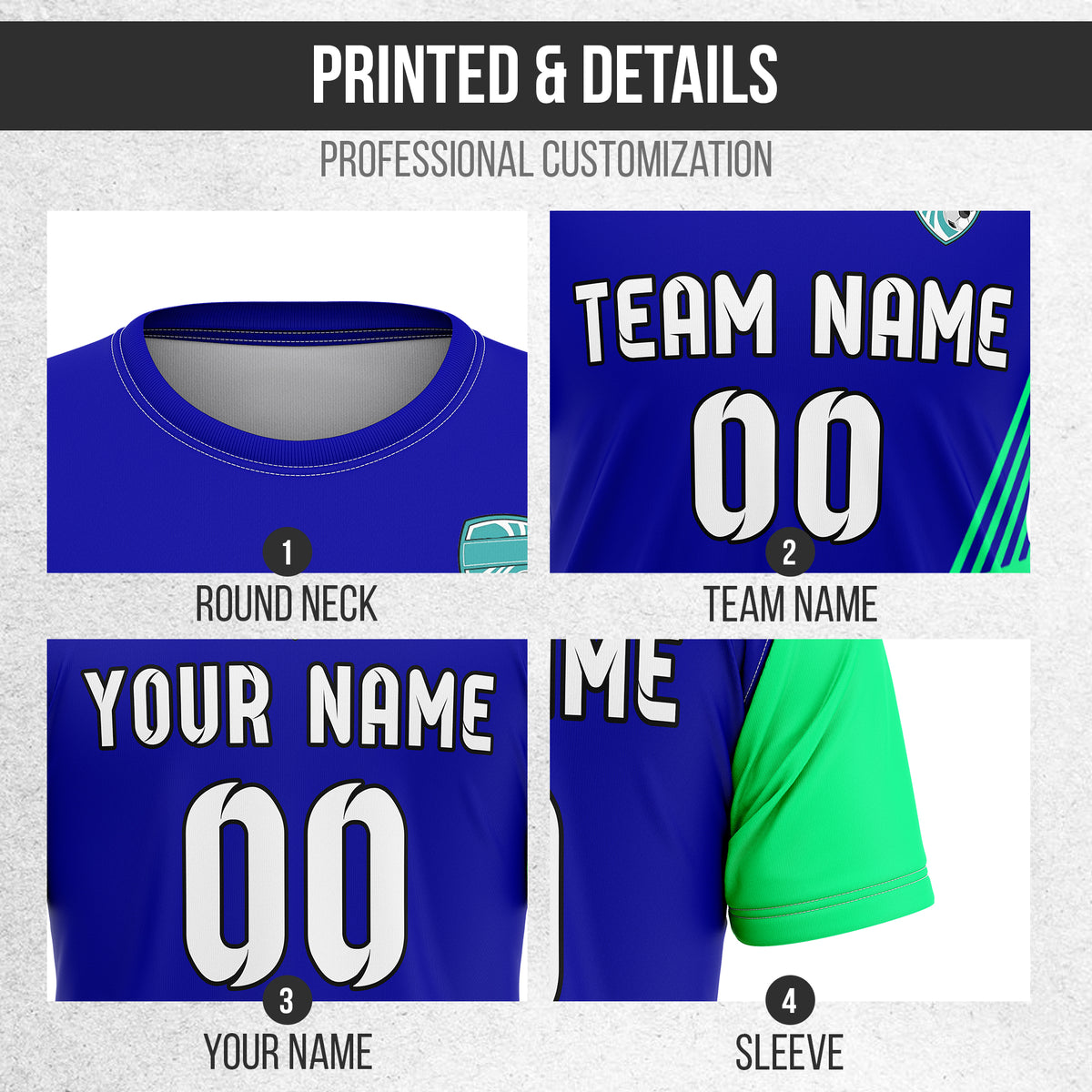 Soccer Jersey - Round Neck - Side Pattern - Design 4 - Navy