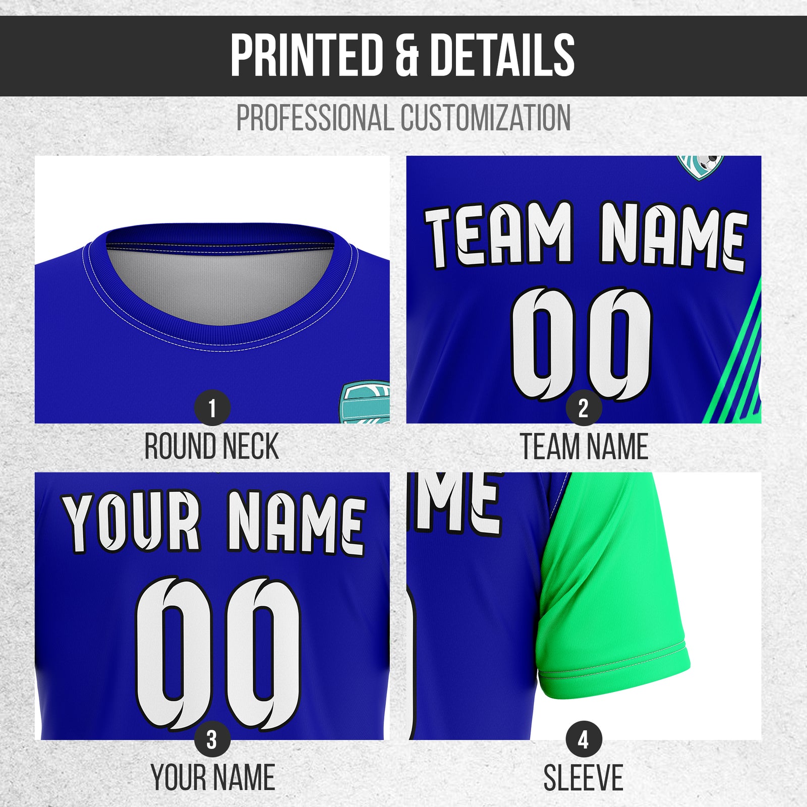 Soccer Jersey - Round Neck - Side Pattern - Design 4 - Navy