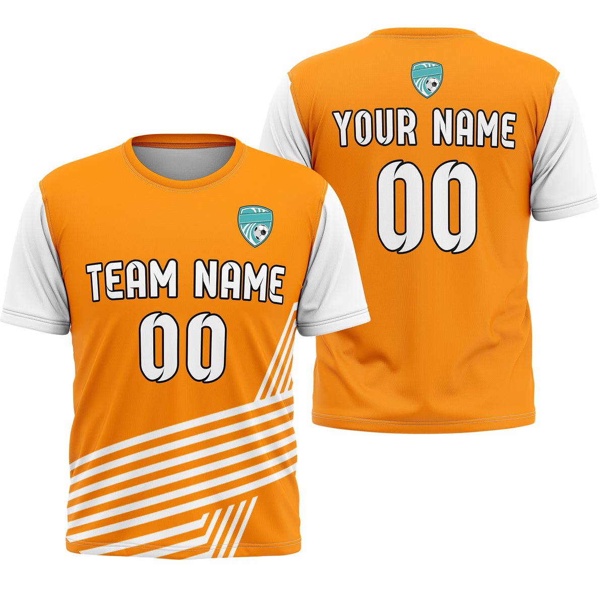 Soccer Jersey - Round Neck - Side Pattern - Design 4 - Orange