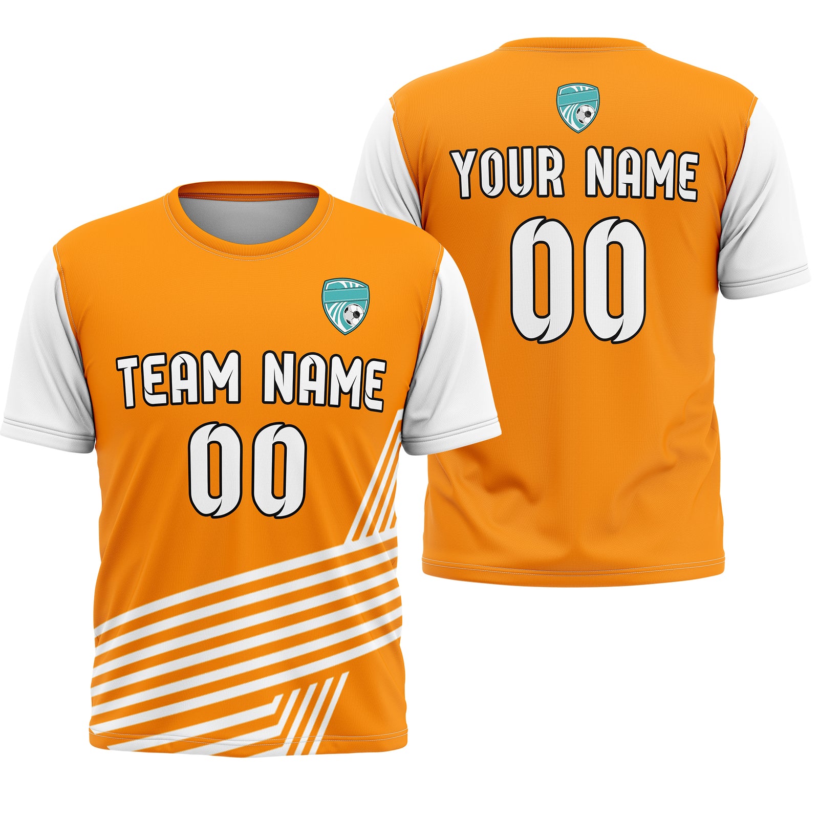 Soccer Jersey - Round Neck - Side Pattern - Design 4 - Orange