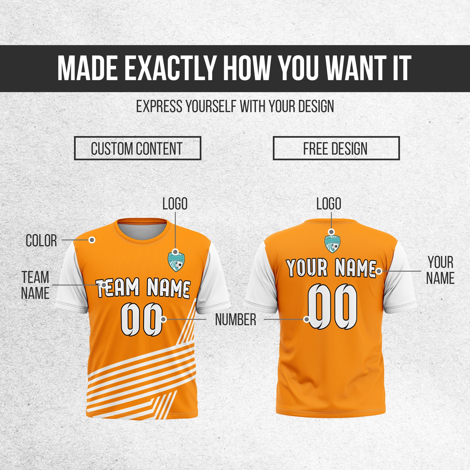 Soccer Jersey - Round Neck - Side Pattern - Design 4 - Orange