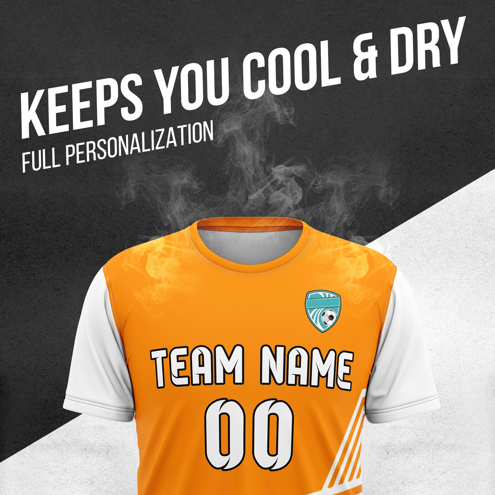 Soccer Jersey - Round Neck - Side Pattern - Design 4 - Orange