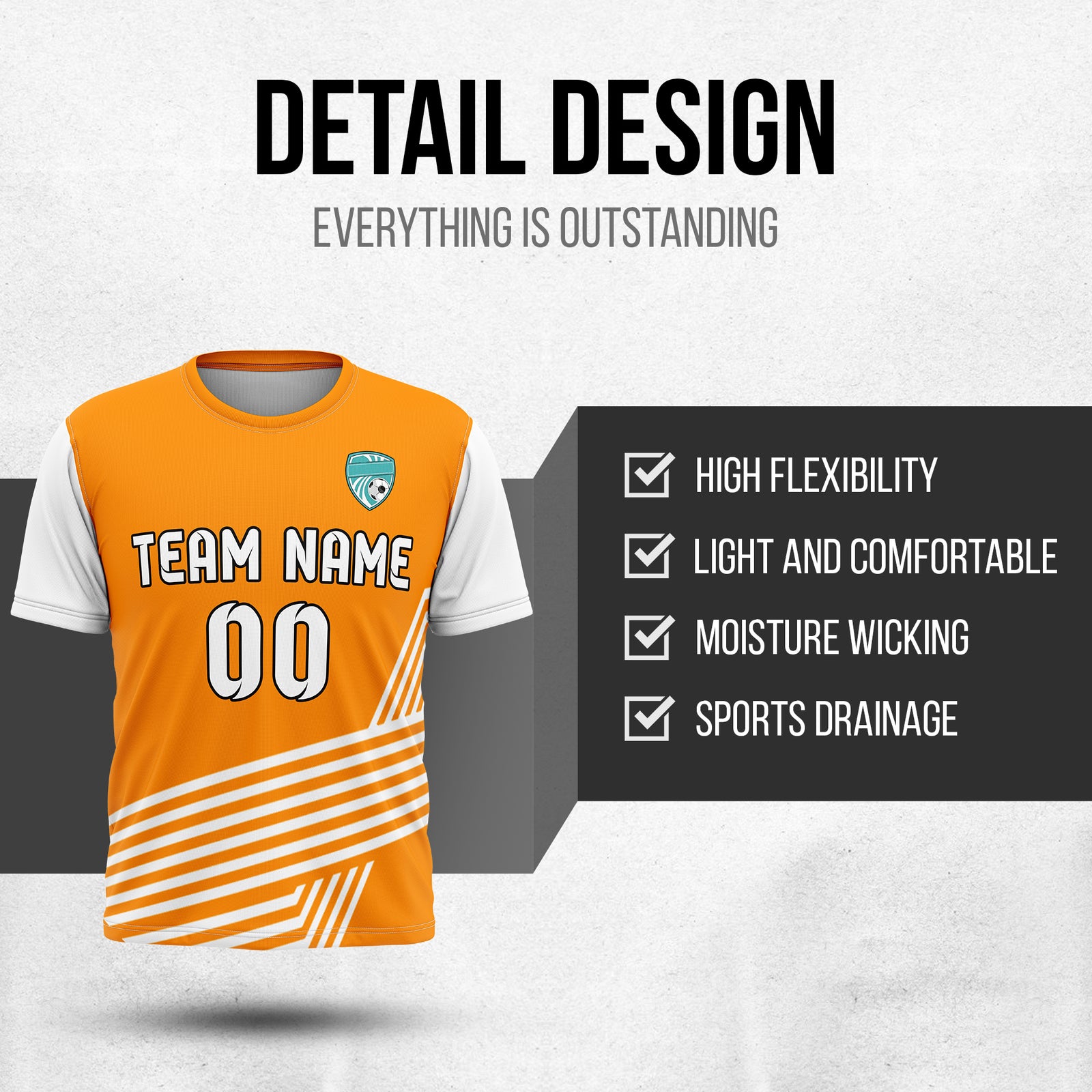 Soccer Jersey - Round Neck - Side Pattern - Design 4 - Orange