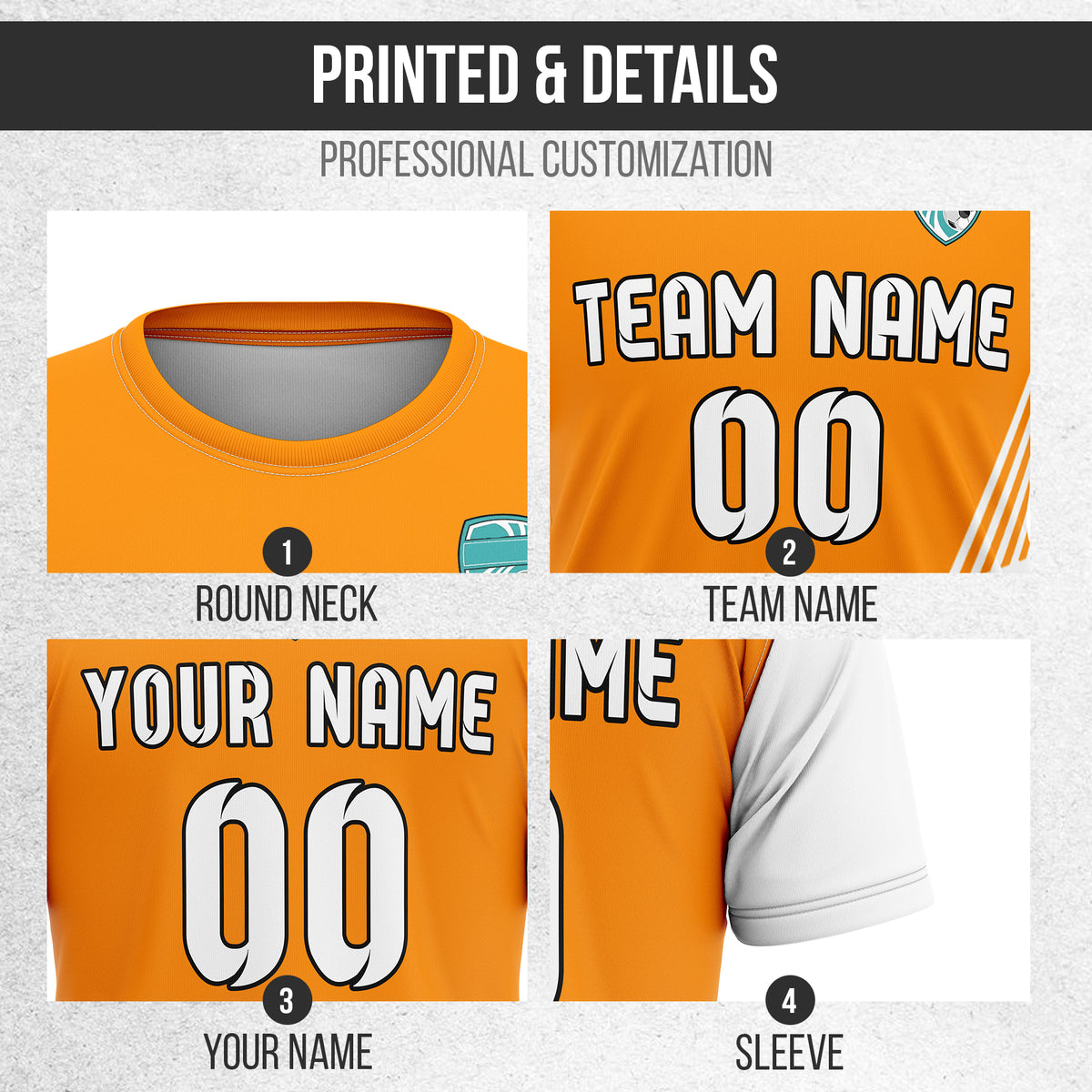 Soccer Jersey - Round Neck - Side Pattern - Design 4 - Orange