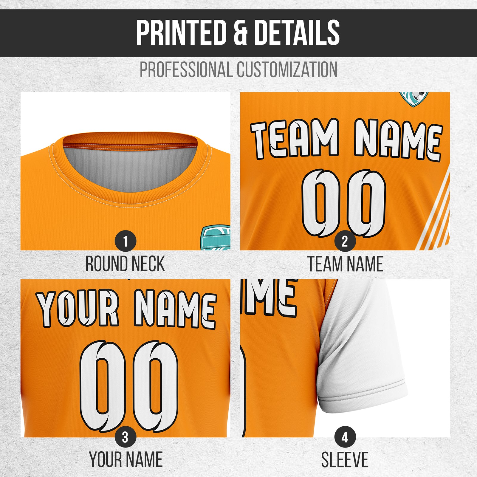 Soccer Jersey - Round Neck - Side Pattern - Design 4 - Orange