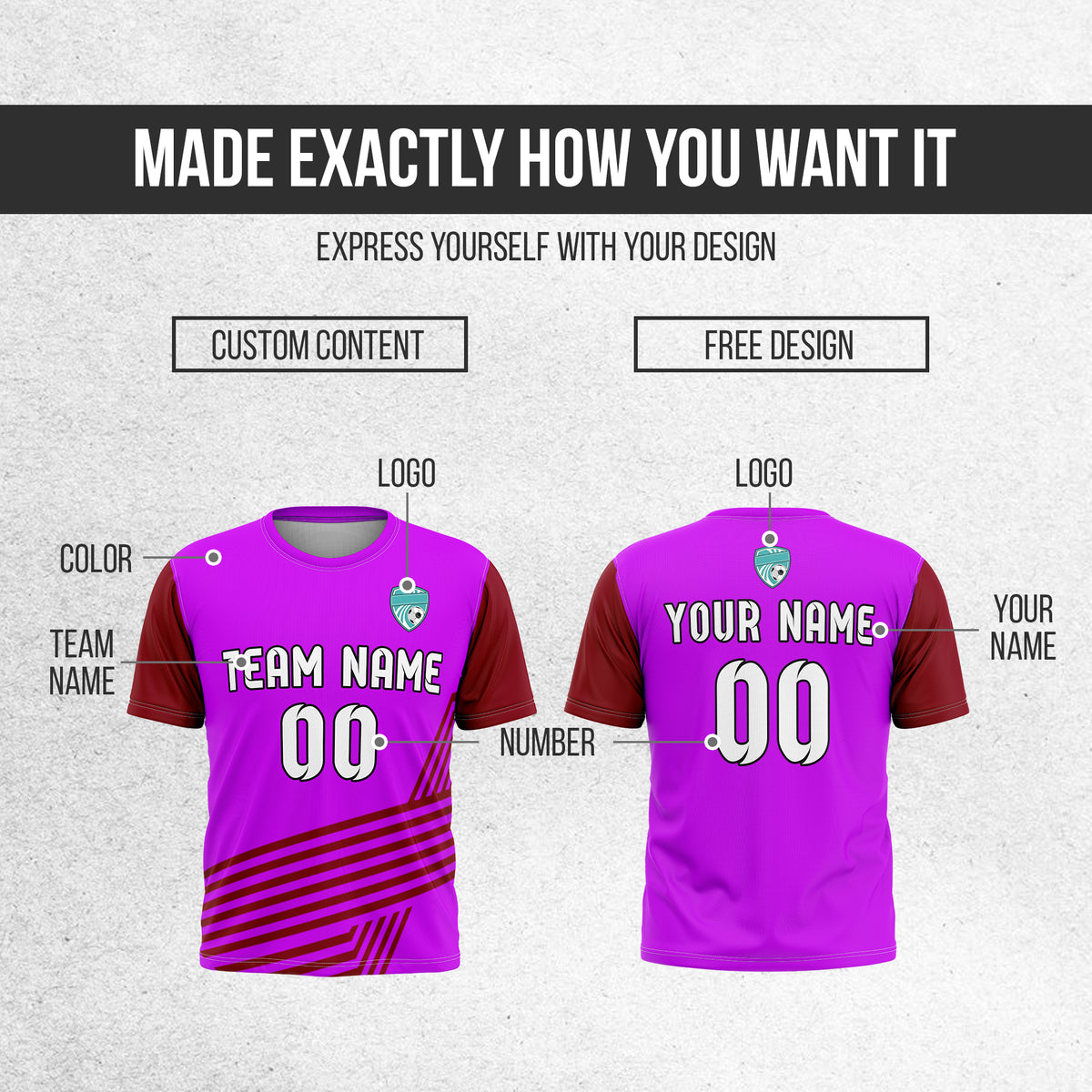 Soccer Jersey - Round Neck - Side Pattern - Design 4 - Purple