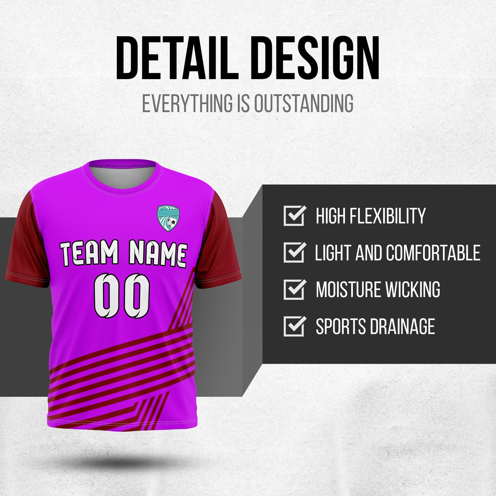 Soccer Jersey - Round Neck - Side Pattern - Design 4 - Purple