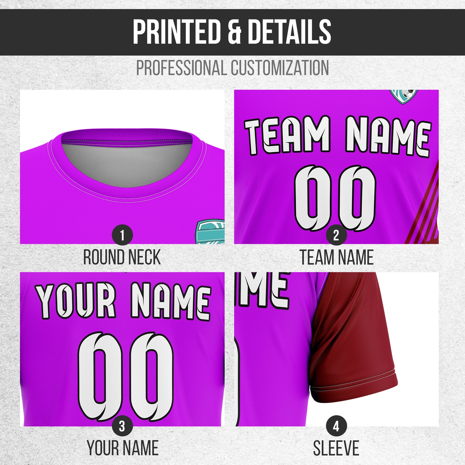 Soccer Jersey - Round Neck - Side Pattern - Design 4 - Purple