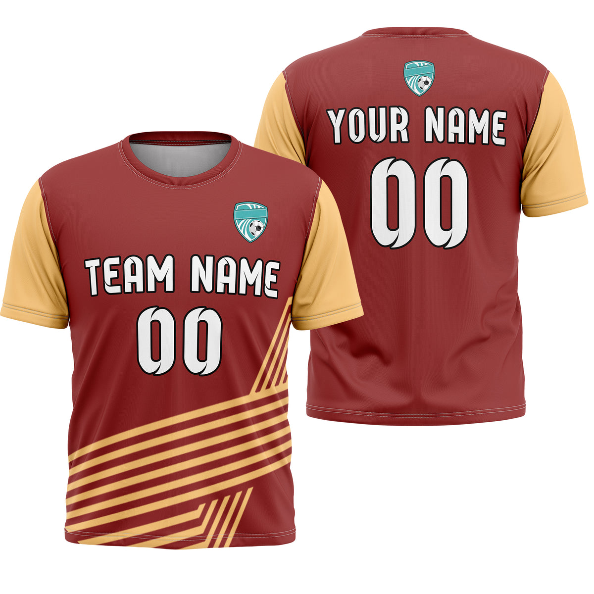 Soccer Jersey - Round Neck - Side Pattern - Design 4 - Red