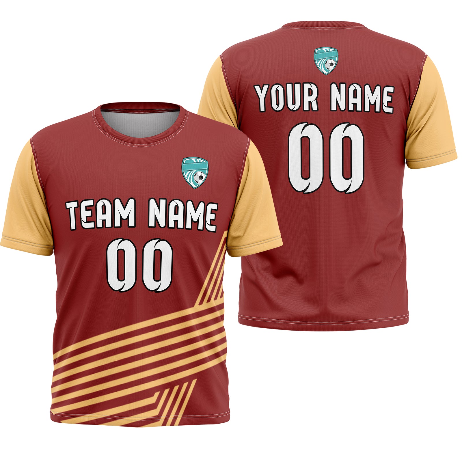 Soccer Jersey - Round Neck - Side Pattern - Design 4 - Red