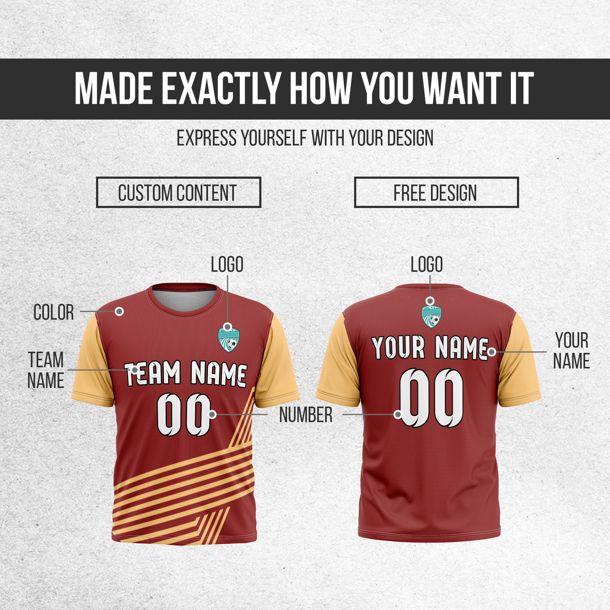 Soccer Jersey - Round Neck - Side Pattern - Design 4 - Red