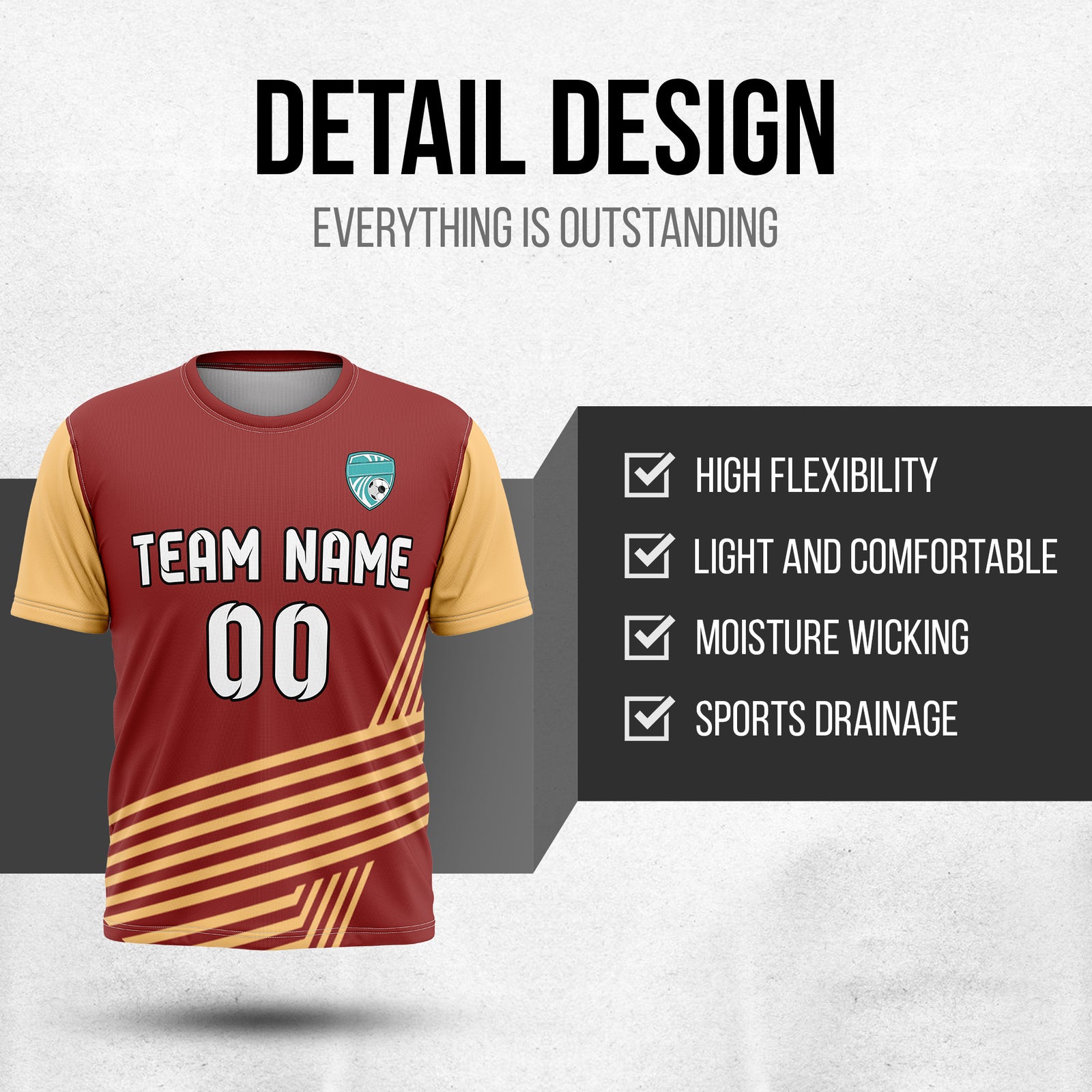 Soccer Jersey - Round Neck - Side Pattern - Design 4 - Red